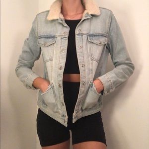 Topshop Moto Faux Shearling Denim Jacket